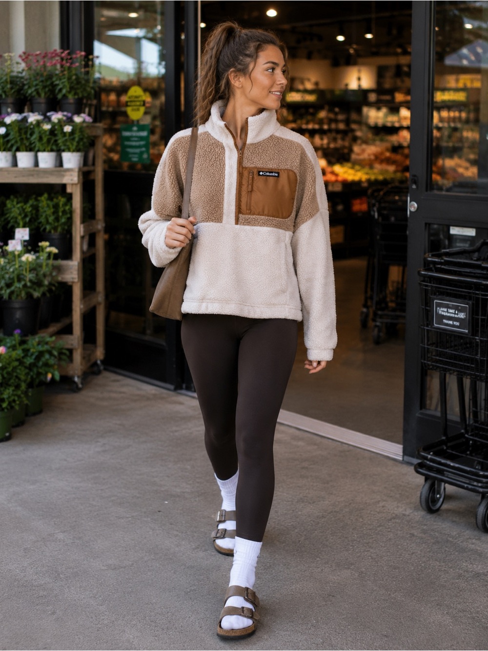 Columbia Sherpa Fleece Pullover Jacket – Cream/Tan